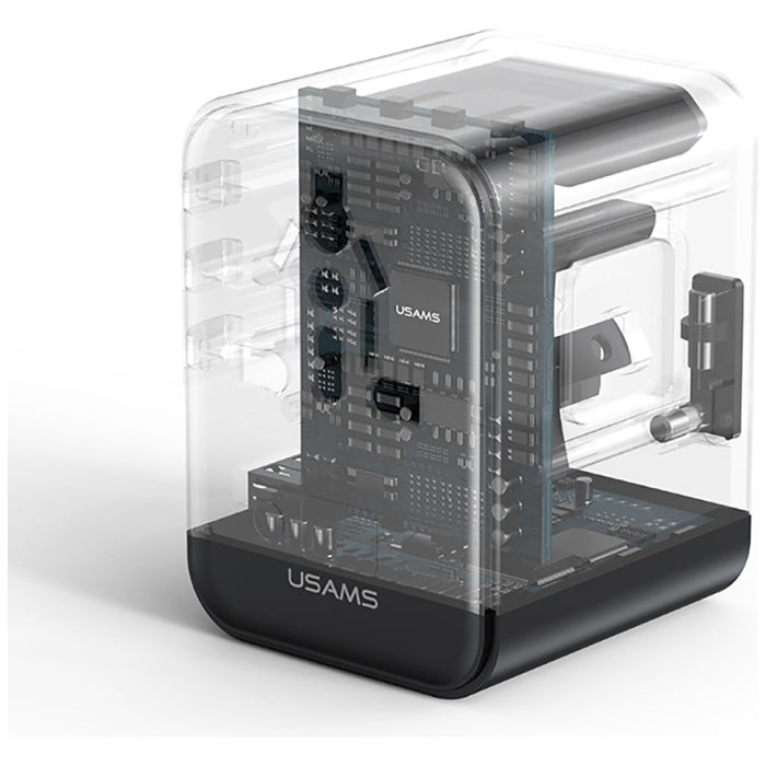 Зарядно USAMS Travel Adapter 17W 4в1 US/AU/EU/UK, черно