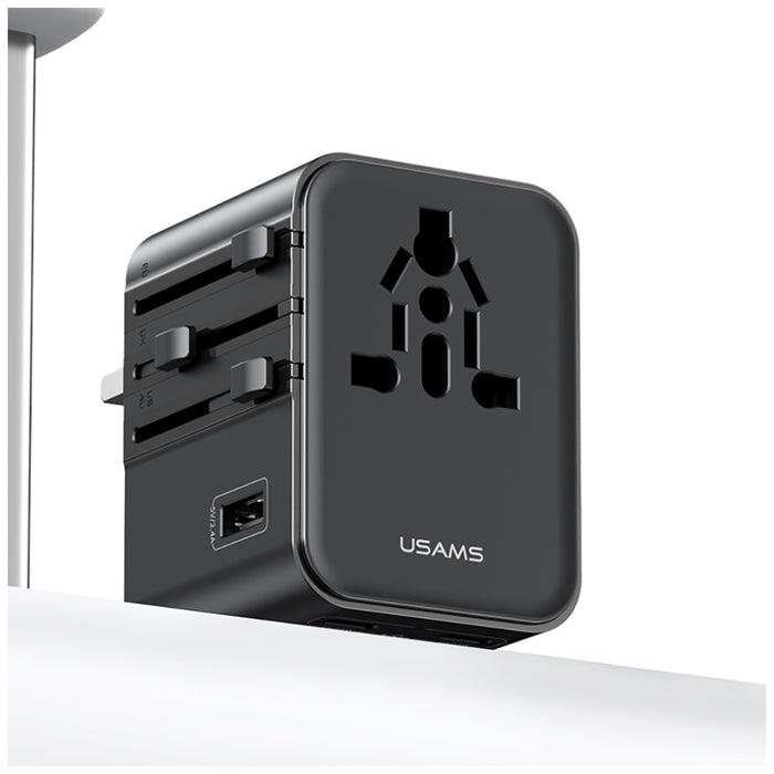 Зарядно USAMS Travel Adapter 17W 4в1 US/AU/EU/UK, черно