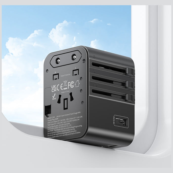 Зарядно USAMS Travel Adapter 17W 4в1 US/AU/EU/UK, черно