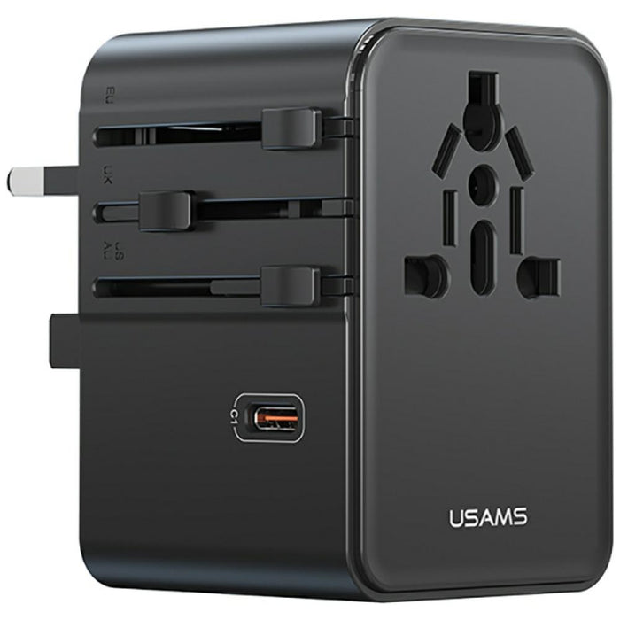 Зарядно USAMS Travel Adapter 70W 4в1 US/AU/EU/UK, черно