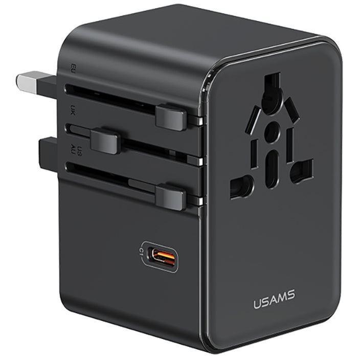 Зарядно USAMS Travel Adapter 70W 4в1 US/AU/EU/UK, черно