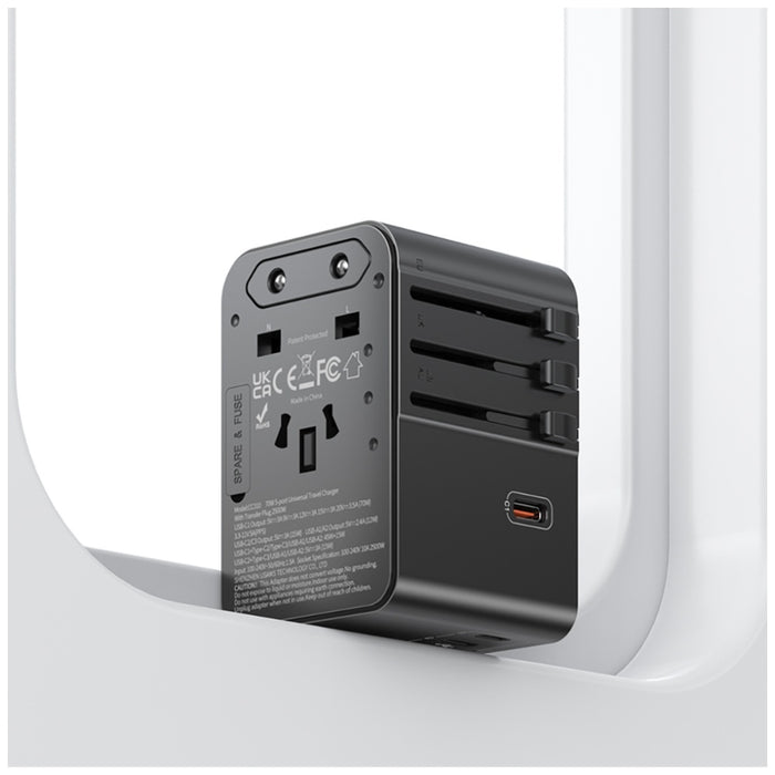 Зарядно USAMS Travel Adapter 70W 4в1 US/AU/EU/UK, черно