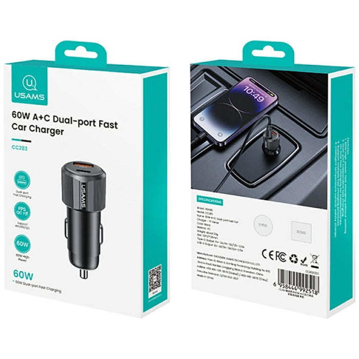 Автомобилна зарядна USAMS YT Series 60W, черна