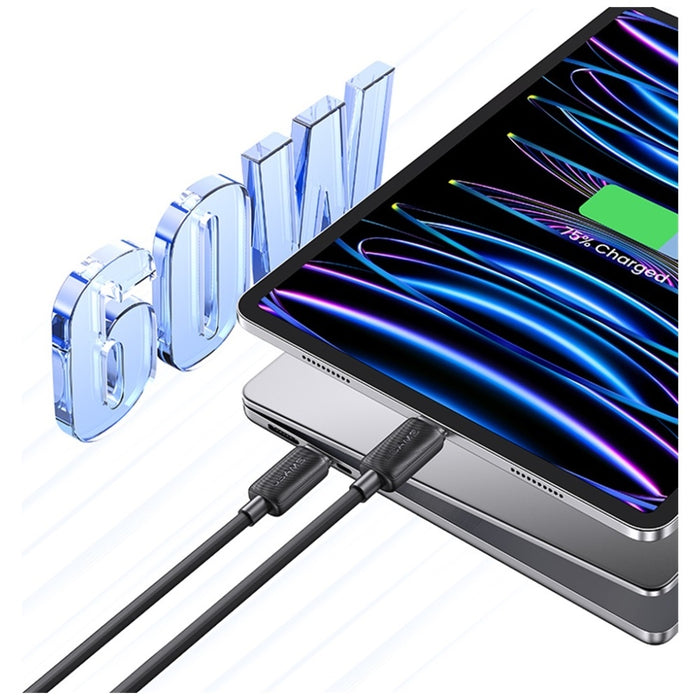 Кабел USAMS KY Series 60W за USB-C 1м, черен