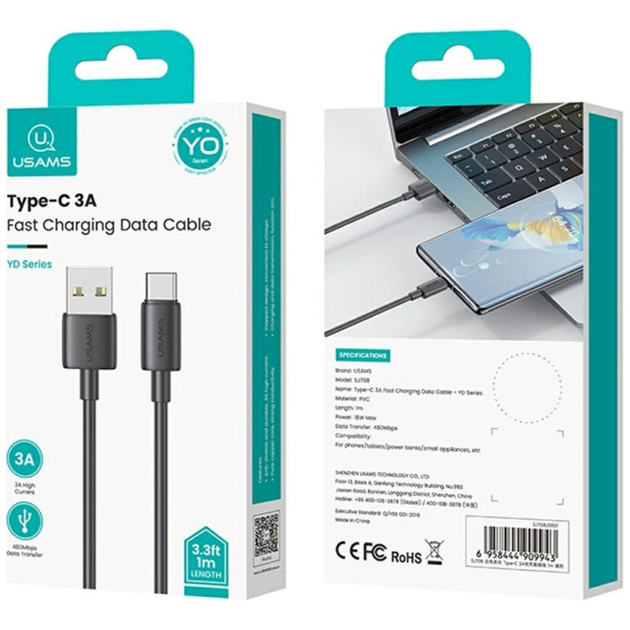 Кабел USAMS YD Series 18W 3A USB-C 1m, бял