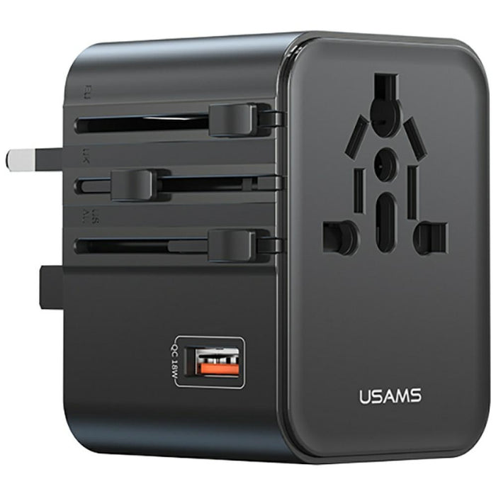 Зарядно USAMS Travel Adapter 25W 4в1 US/AU/EU/UK, черно