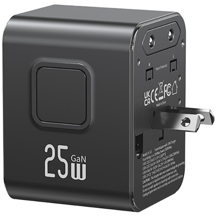 Зарядно USAMS Travel Adapter 25W 4в1 US/AU/EU/UK, черно
