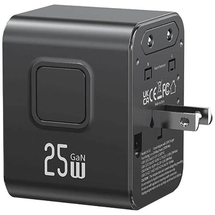 Зарядно USAMS Travel Adapter 25W 4в1 US/AU/EU/UK, черно