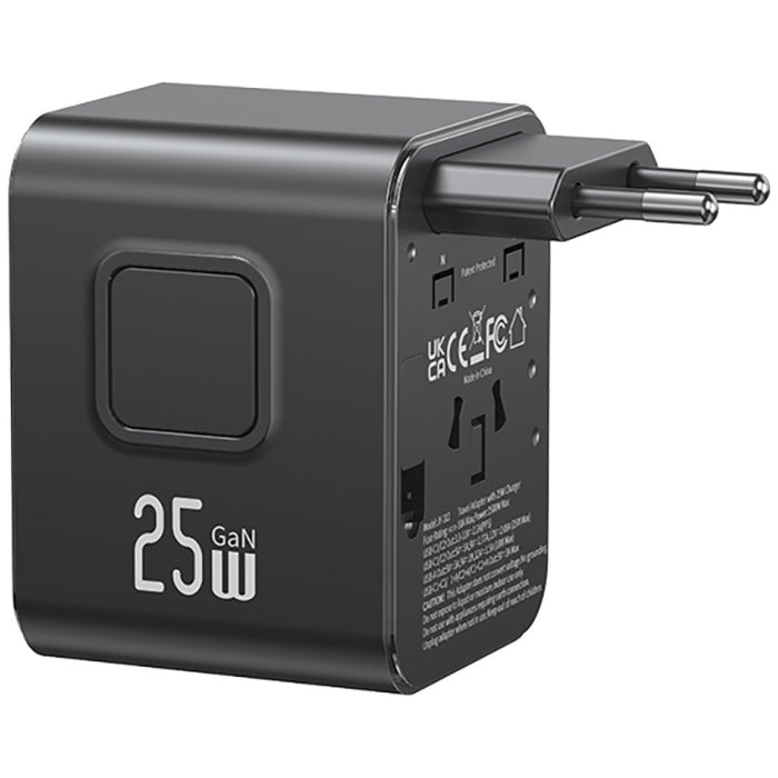 Зарядно USAMS Travel Adapter 25W 4в1 US/AU/EU/UK, черно