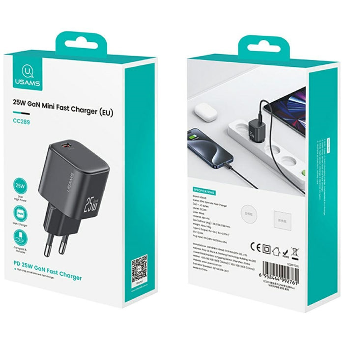 Зарядно USAMS JC Series 25W GaN Mini Fast Charger, черно