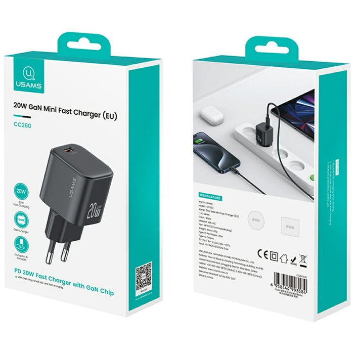 Зарядно USAMS JO Series 20W + кабел USB-C/Lightning 1m, бял