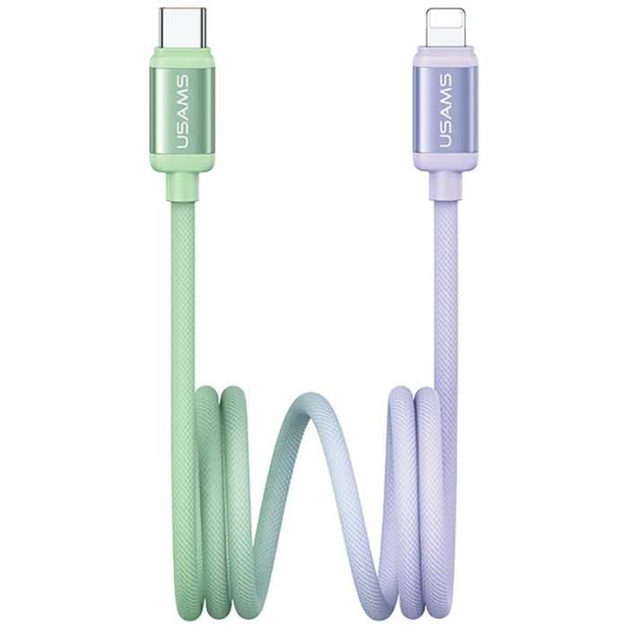 Кабел USAMS Bicolor Series PD 30W USB-C/Lightning 1.2m, зелено-лилав