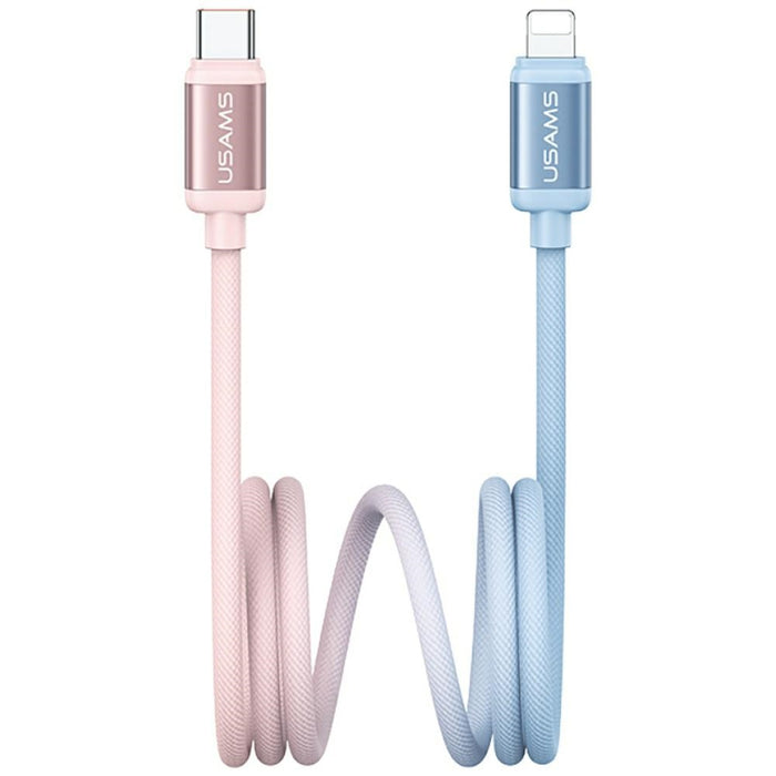 Кабел USAMS Bicolor Series PD 30W USB-C/Lightning 1.2m, синьо-розов