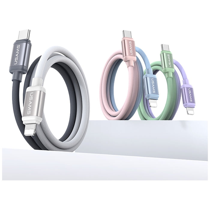 Кабел USAMS Bicolor Series PD 30W USB-C/Lightning 1.2m, синьо-розов
