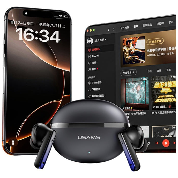 Слушалки USAMS Echo E02 TWS ANC+ENC безжични, черни