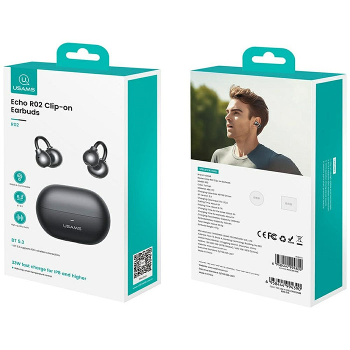 Слушалки USAMS Echo R02 Clip-on безжични, сиви