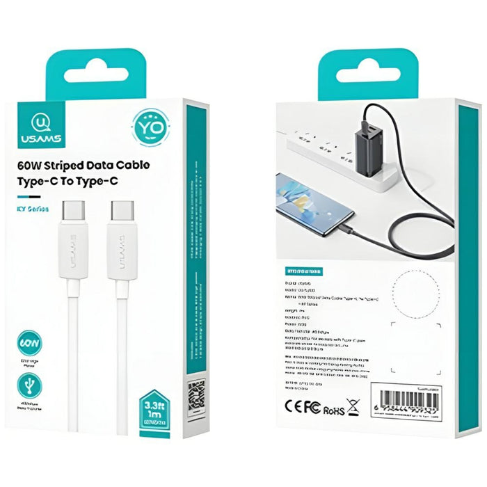 Кабел USAMS KY Series 60W за USB-C 2m, бял