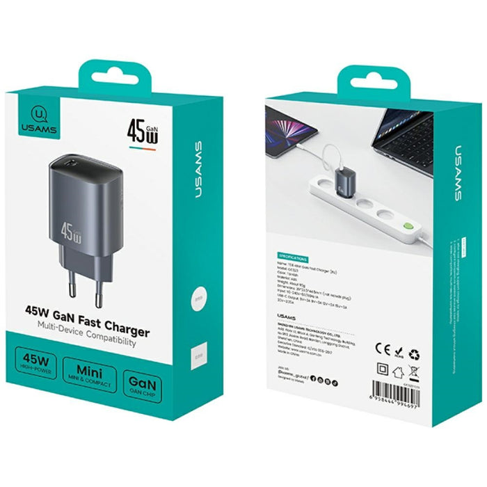 Зарядно USAMS T66 45W GaN Fast Charger, тъмносиво