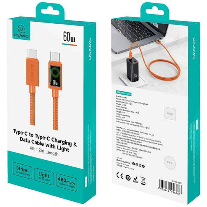 Кабел USAMS PD 60W USB-C 1.2 m, оранжев