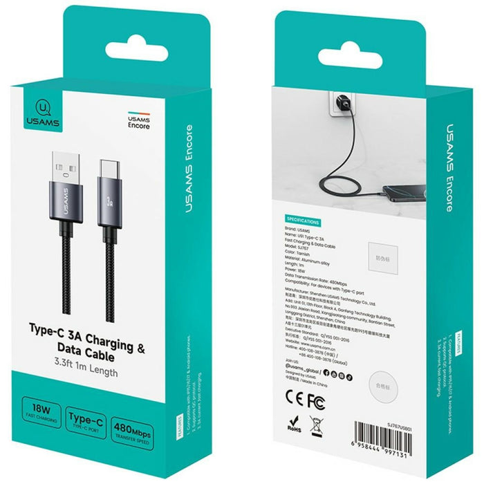 Кабел USAMS U91 18W за USB-C към USB-A, 1 м, мат