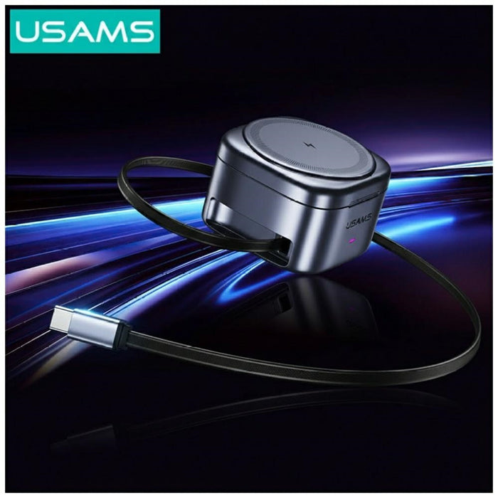 Индукционно зарядно USAMS CD257 3в1 Qi2, тъмно