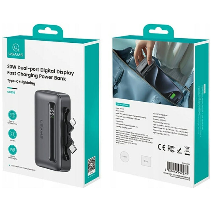 Powerbank USAMS XB-Series PD 20W със кабел, сребрист