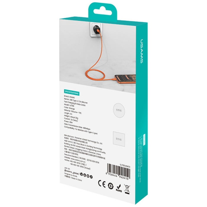 Кабел USAMS U98 3A силиконов Fast Charging USB-C, черен