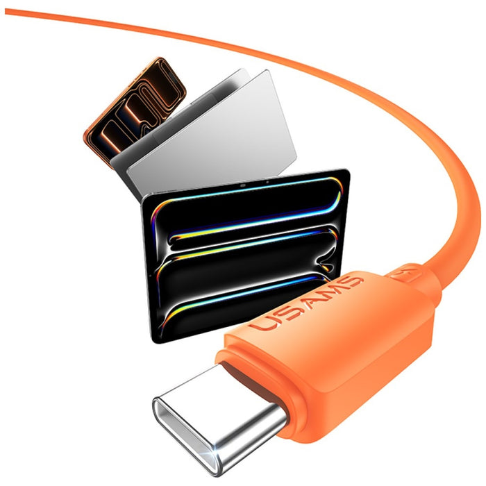 Кабел USAMS U98 60W 3A силиконов Fast Charging USB-C към USB-C, оранжев