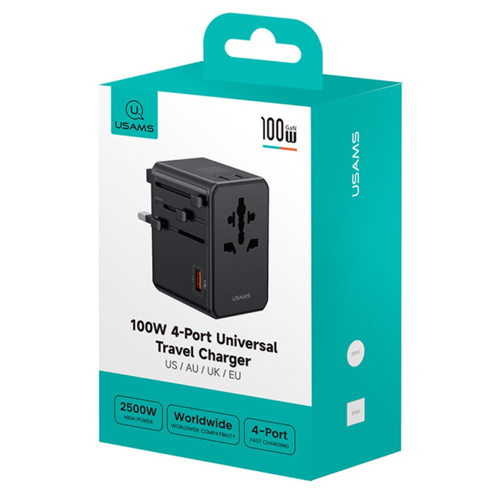 Мрежов адаптер USAMS 4в1 Universal Travel Charger T72 65W US/AU/EU/UK, черен