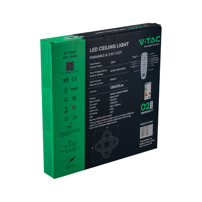 LED ПЛАФОН 130W 3000-6500K 50CM ДИМИРУЕМ V-TAC