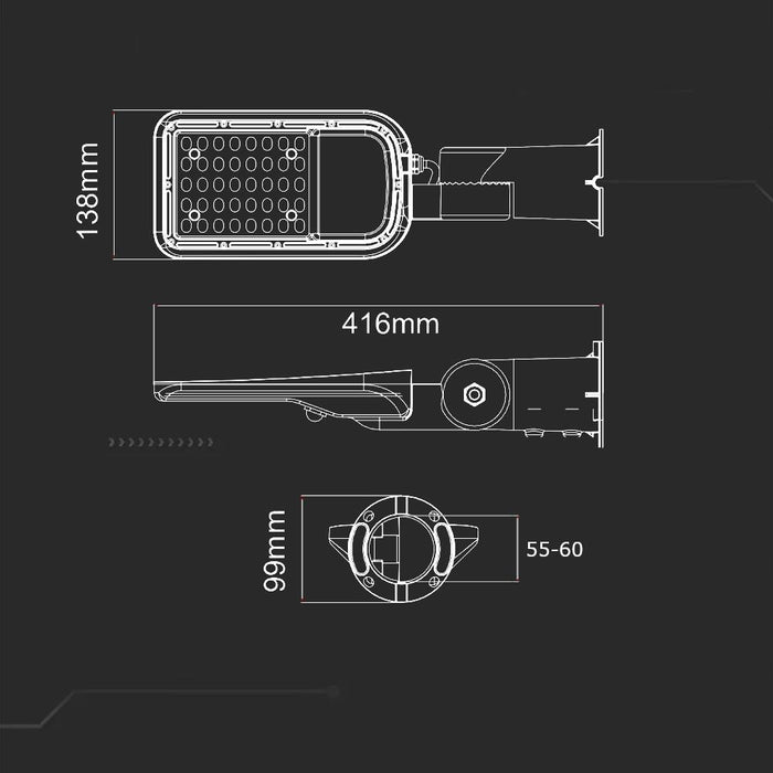 V-TAC SAMSUNG CHIP регулируем 30W 120Lm/W VT-39ST 6500K 3000lm LED улично осветително тяло.