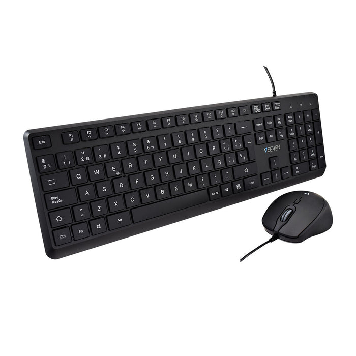 Клавиатура с мишка V7 CKU350ES Черен Испанска Qwerty