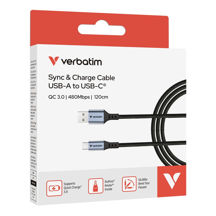 Verbatim Sync & Charge USB-A към USB-C 18W 120 см