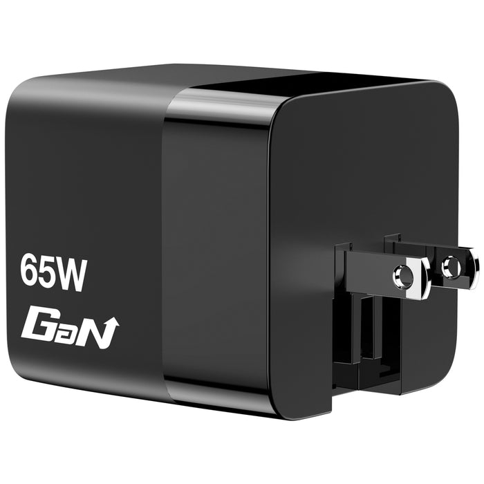 Verbatim Mini GaN Charger 65W 2 порта, прибиращ се кабелен дисплей, щепсели за САЩ с адаптери за ЕС и Обединеното кралство