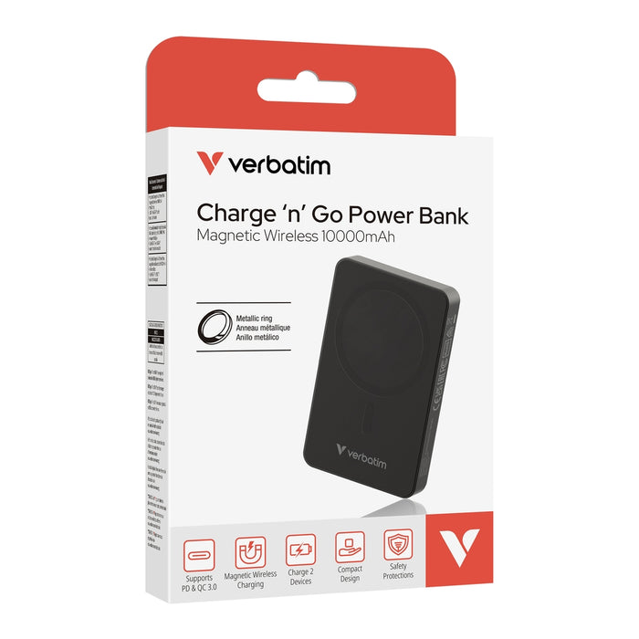 Verbatim Charge 'n' Go Essentials Преносима батерия Powerbank Magnetic Wireless 10000mAh Черен
