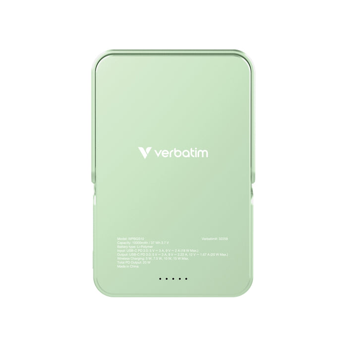Verbatim Charge 'n' Go Преносима батерия Powerbank със стойка Магнитна безжична 10000mAh зелена