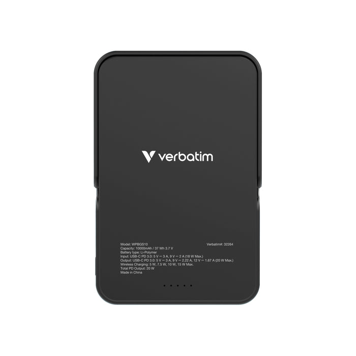 Verbatim Charge 'n' Go Преносима батерия Powerbank с магнитна безжична стойка 10000mAh Черен