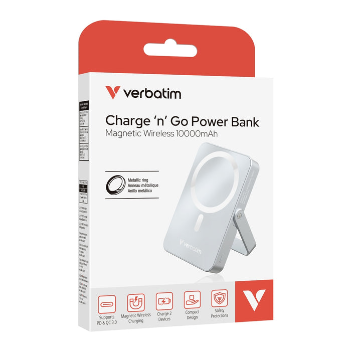 Verbatim Charge 'n' Go Преносима батерия Powerbank със стойка Магнитна безжична 10000mAh синя