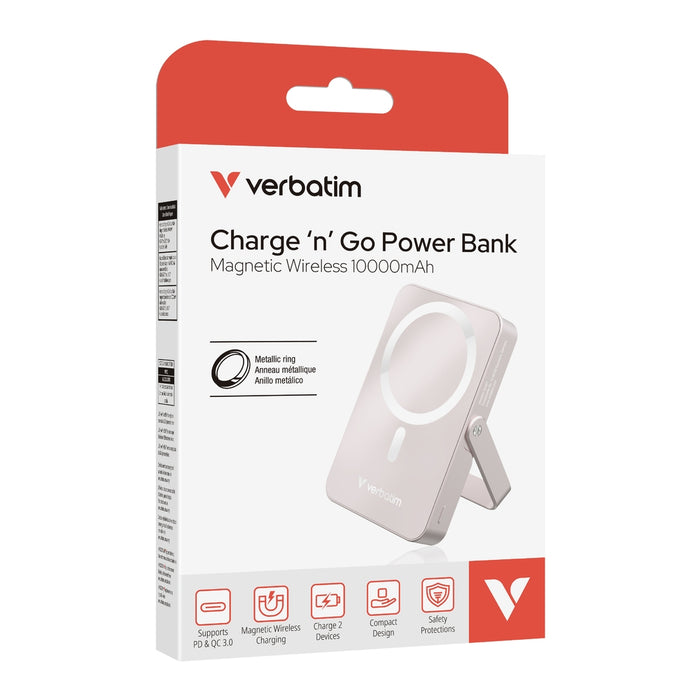 Verbatim Charge 'n' Go Преносима батерия Powerbank с магнитна безжична стойка 10000mAh розов