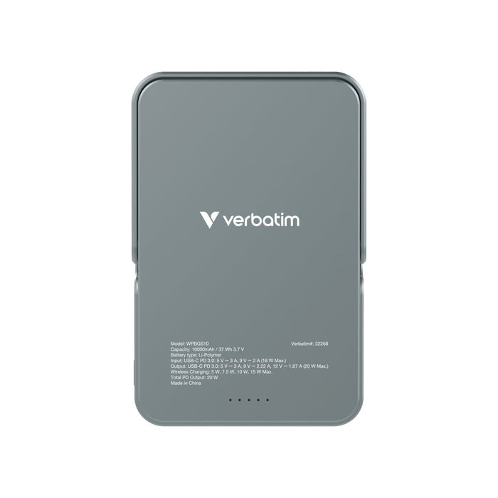Verbatim Charge 'n' Go Преносима батерия Powerbank с магнитна безжична стойка 10000mAh сива