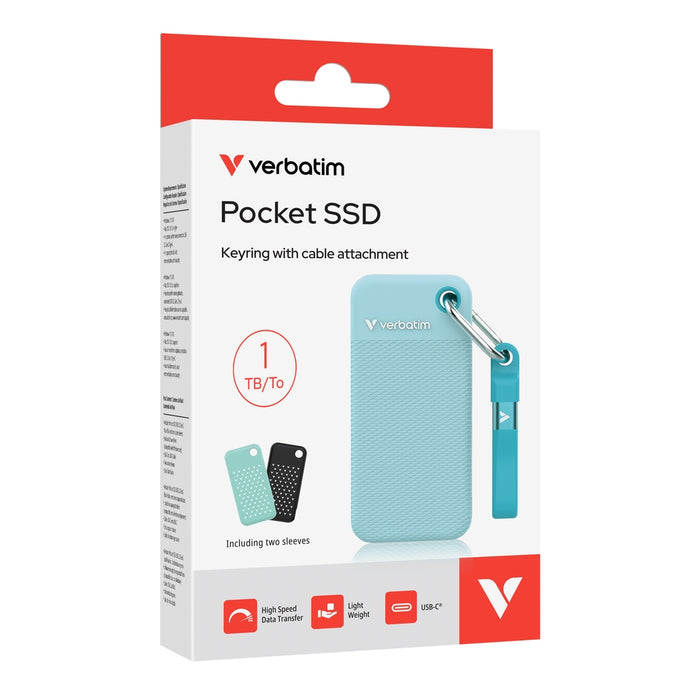 Verbatim Pocket SSD USB 3.2 Gen 2 1TB Polar Blue вкл. два гумени маншета