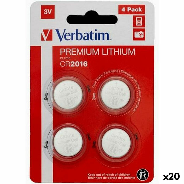 Литиеви кръгли батерии Verbatim 3 V CR2016 4 Части (20 броя)