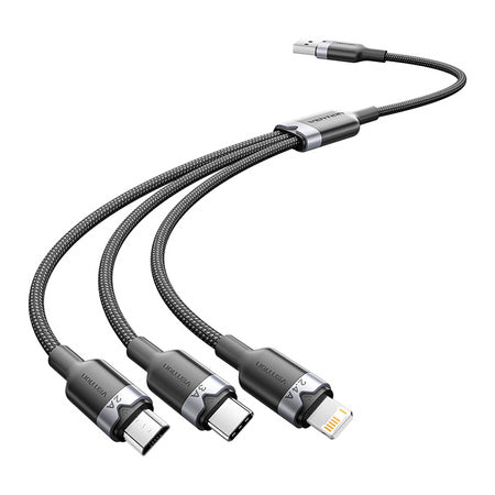 USB 2.0 A мъжки към 3-в-1 USB-C, Lightning и Micro-B мъжки кабел Vention 3A CTPBG 1.5m