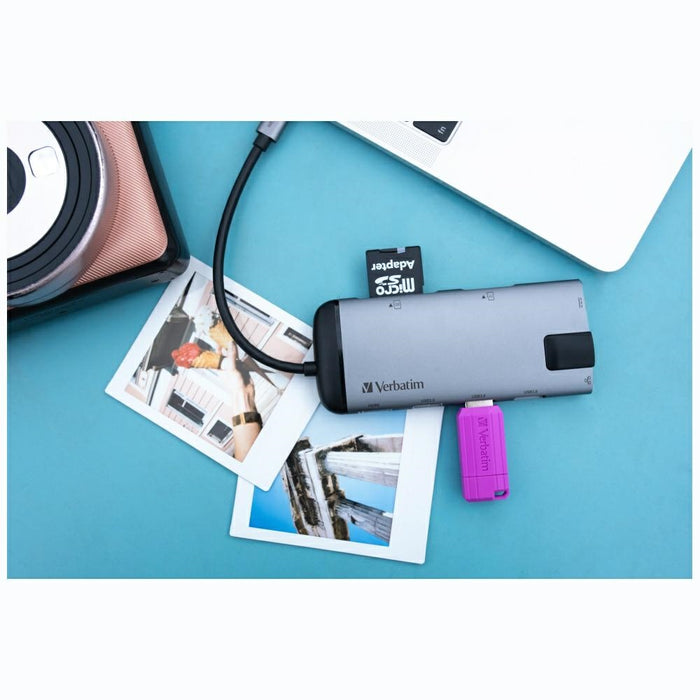 Адаптерен хъб Verbatim M1/M2/USB 3.0/M3/Ethernet/SD/M4, алуминиев