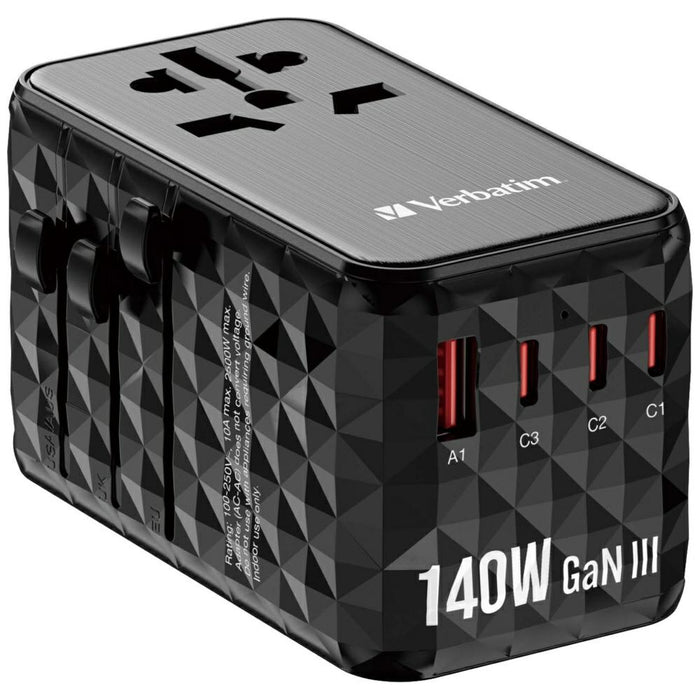 Адаптер Verbatim 32125 EU/UK/US GaN USB-C/USB-A PD, черен