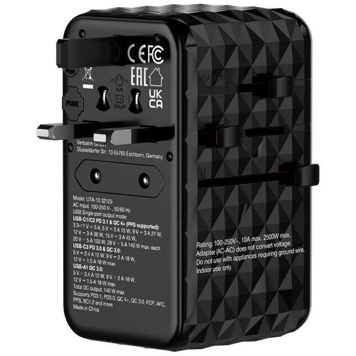 Адаптер Verbatim 32125 EU/UK/US GaN USB-C/USB-A PD, черен