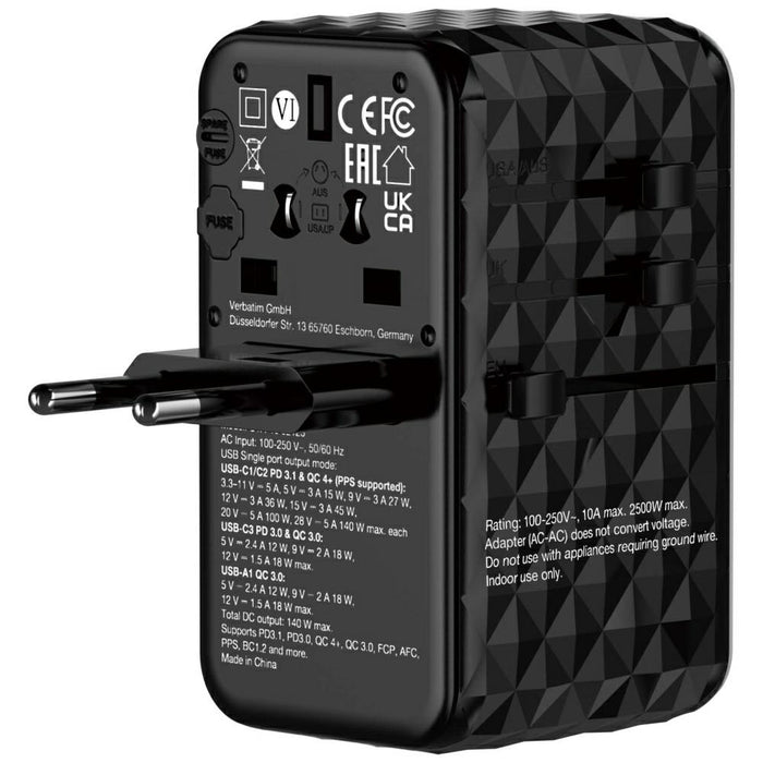 Адаптер Verbatim 32125 EU/UK/US GaN USB-C/USB-A PD, черен