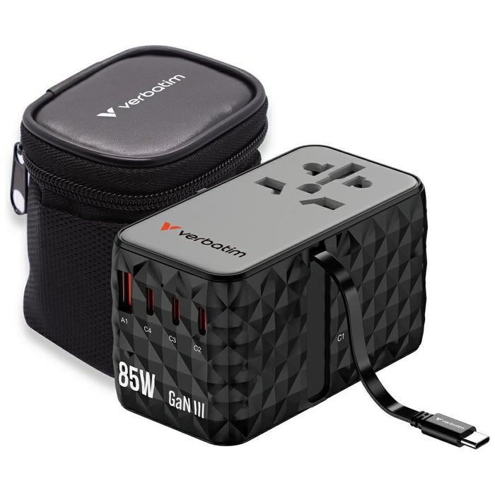 Зарядно Verbatim Adapter подорожно EU/UK/US GaN PD 85W, черно