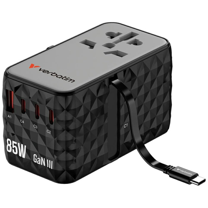 Зарядно Verbatim Adapter подорожно EU/UK/US GaN PD 85W, черно
