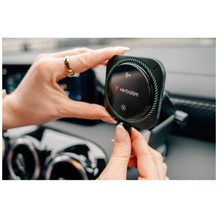 Автомобилен держач Verbatim n Drive Qi2 15W RGB с безжична зарядка, черен